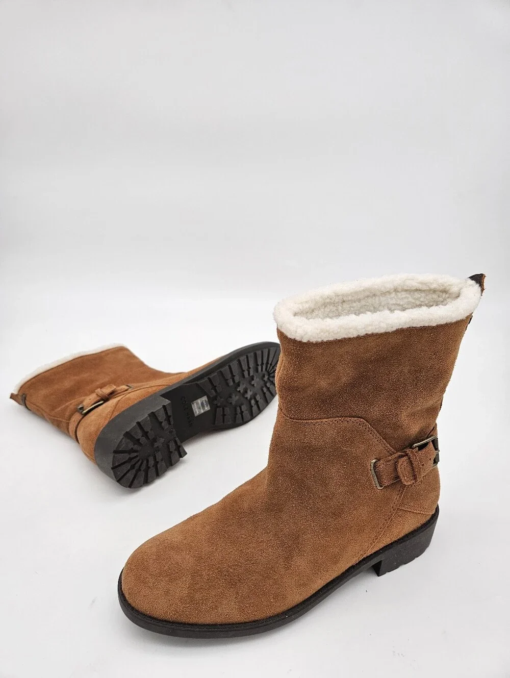 Cole Haan Quiana Tan Suede Faux Shearling Lining Waterproof Boots Size 9.5B